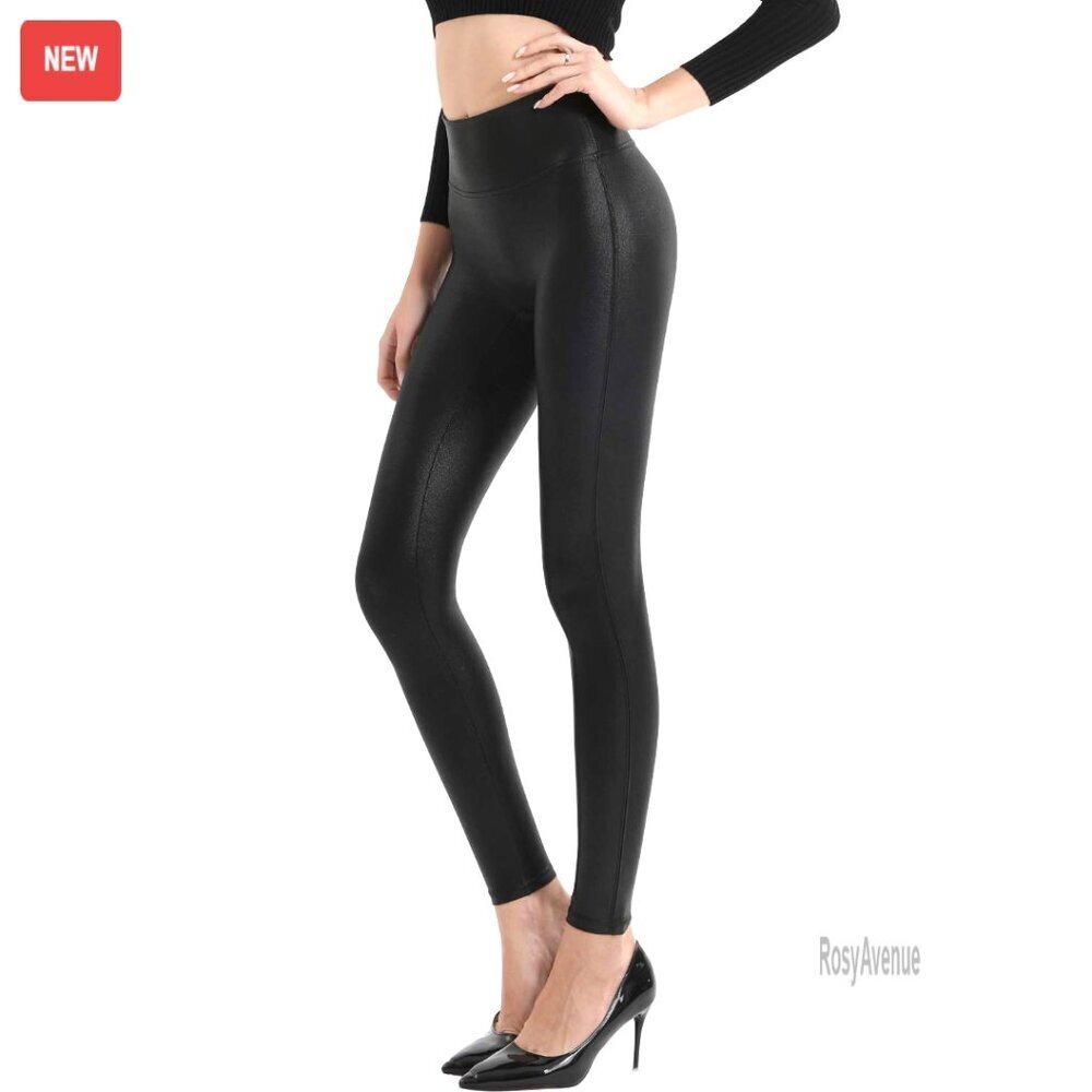 Faux Leather Leggings High Waisted Tummy Control Stretch Workout Pants